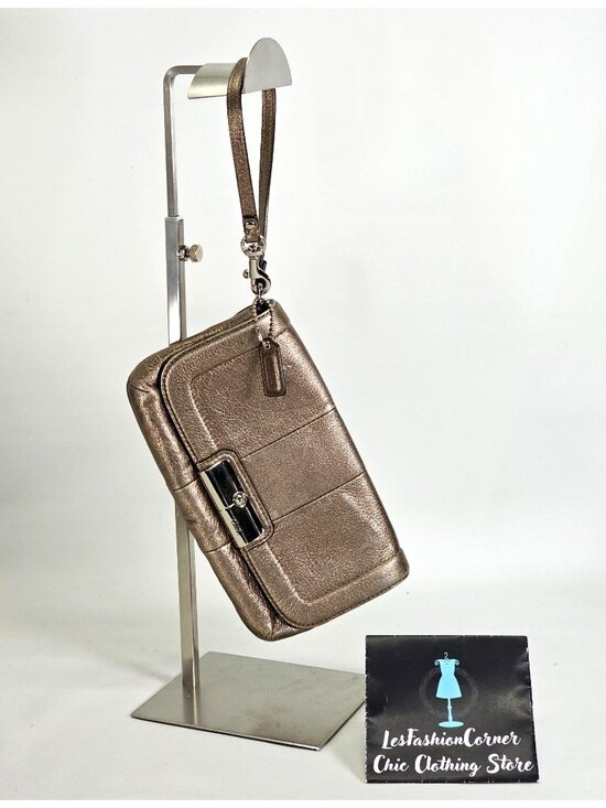 Coach Handbags - Coach Women's Metallic Leather Kristin Wristlet Clutch Bag Small 2329